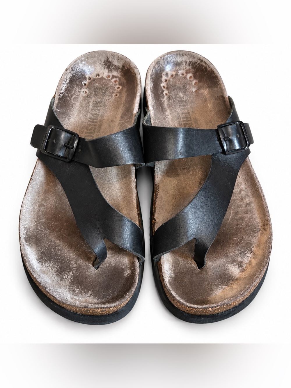 Mephisto  Black Leather Toe-Loop Sandals – Size 38